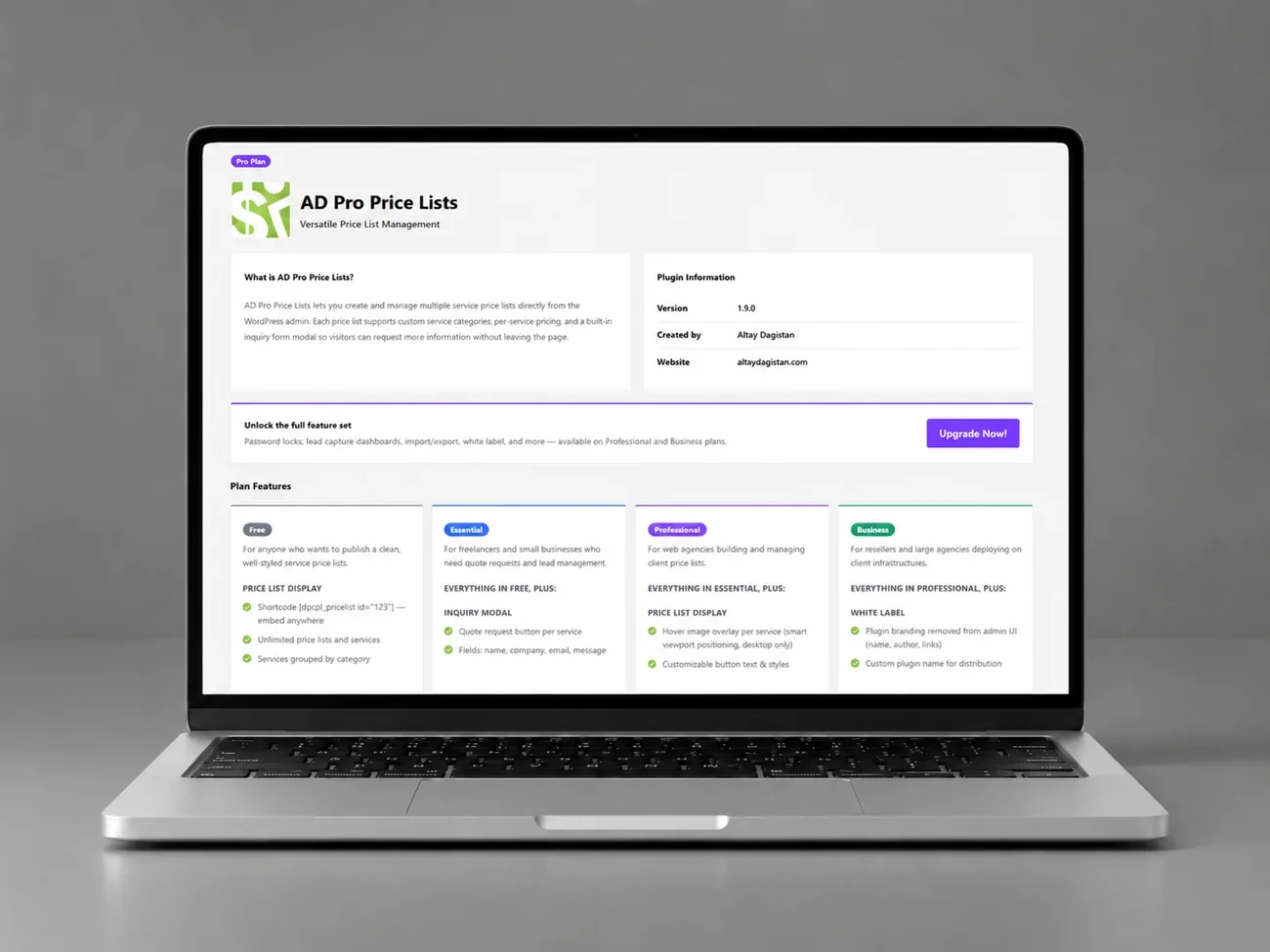 AD Pro Price Lists : Design UI/UX d’un plugin WordPress