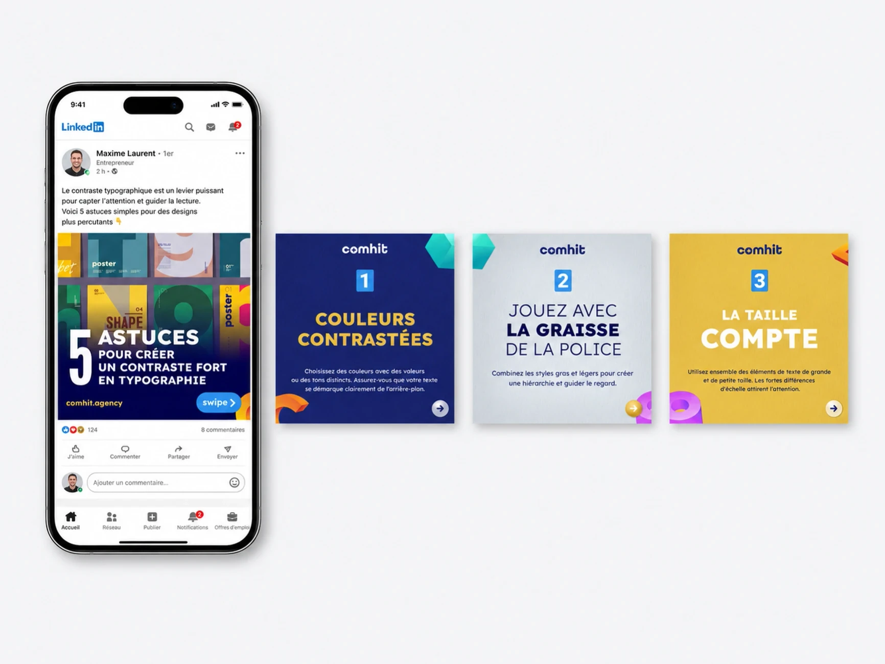 Création de carrousels LinkedIn et Instagram pour marques B2B