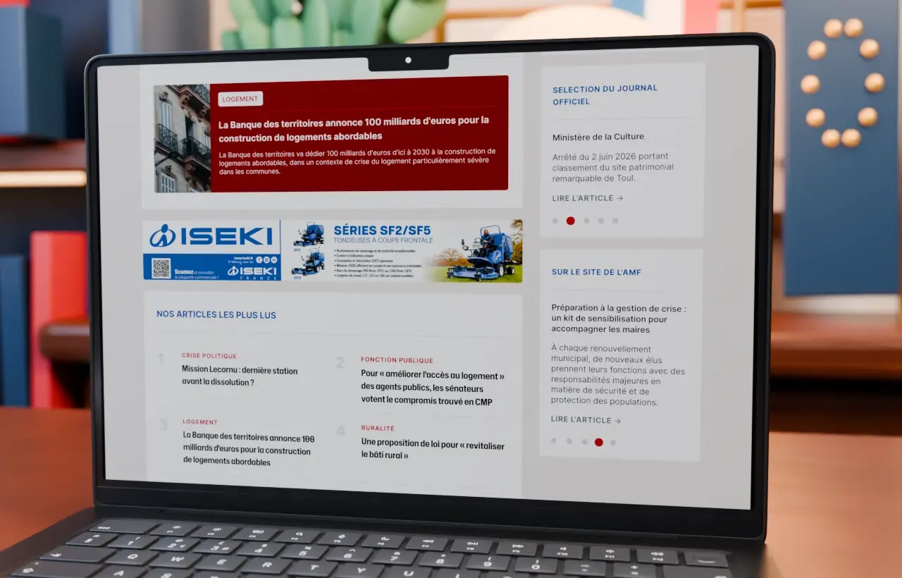 Bas de page d’accueil de la refonte : article mis en avant, classement des plus lus, sélection du Journal officiel et actualités de l’AMF.