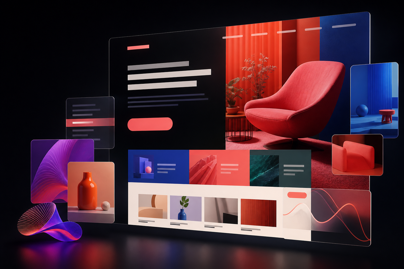 Design de landing page B2B color&eacute; avec des modules et visuels flottants
