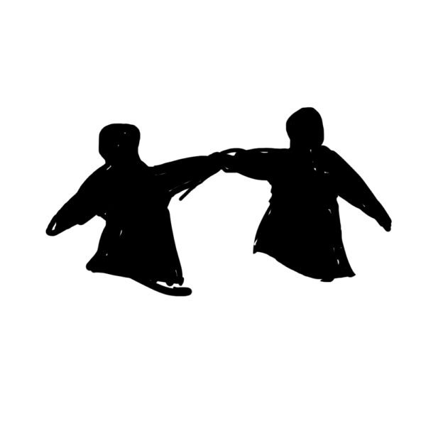Dans eden iki figürün sanatsal silueti, modern, minimalist ve zarif grafik tasarımda birlikteliği gösteriyor.