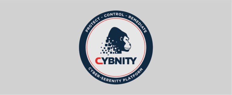 Logo moderne de Cybnity avec gorille numérique en pixel art, symbole de cybersécurité et protection, design épuré.