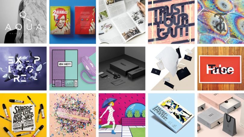Portfolio de design graphique avec branding créatif, design web innovant et communication visuelle colorée.