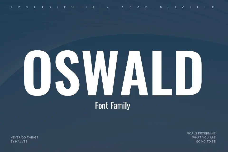 Police de caractères Oswald sur fond bleu, idéale pour projets de design graphique et de communication visuelle.