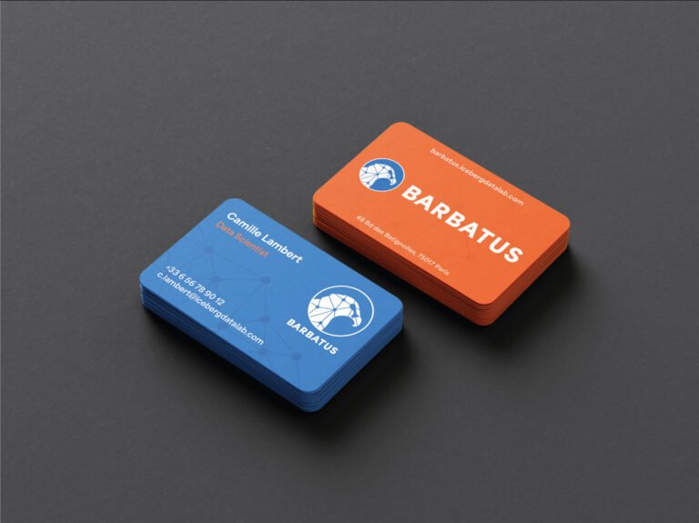 Cartes de visite colorées et modernes pour un projet de design graphique, illustrant le branding professionnel.