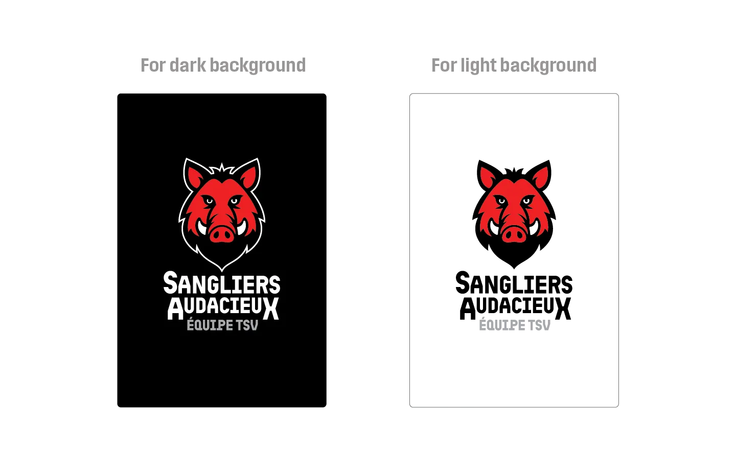 Logo sportif Sangliers Audacieux en rouge et noir, design graphique audacieux pour équipe de sport.