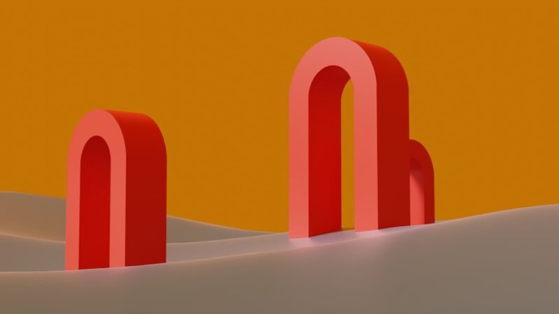 Turuncu zemin üzerine kırmızı geometrik şekiller, grafik tasarım ve görsel iletişim projeleri için modern tasarım.