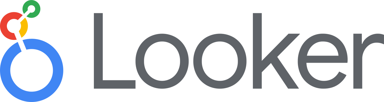Logo minimaliste et moderne de Looker avec design circulaire coloré, idéal pour projets de design graphique et branding.